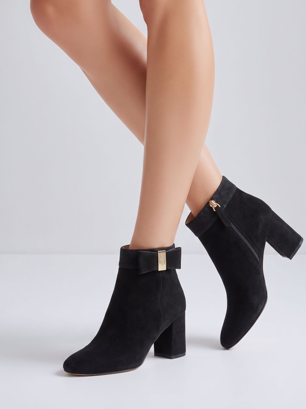 Kate Spade New York Holly Bow Black Suede Booties Black 6